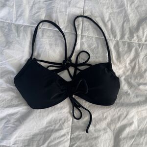 Hollister Cinched Black Bikini Top XS Tie Back Adjustable Straps Ruched Swim